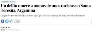 Titular de El País sobre la noticia de la muerte de un delfín